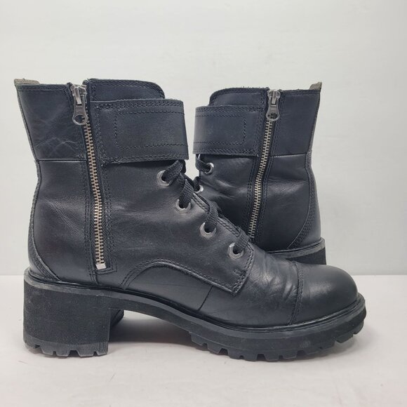 Timberland Kori Park Women's Black Leather Moto Buckle Lace Up Boots US Size 9 - Picture 5 of 11